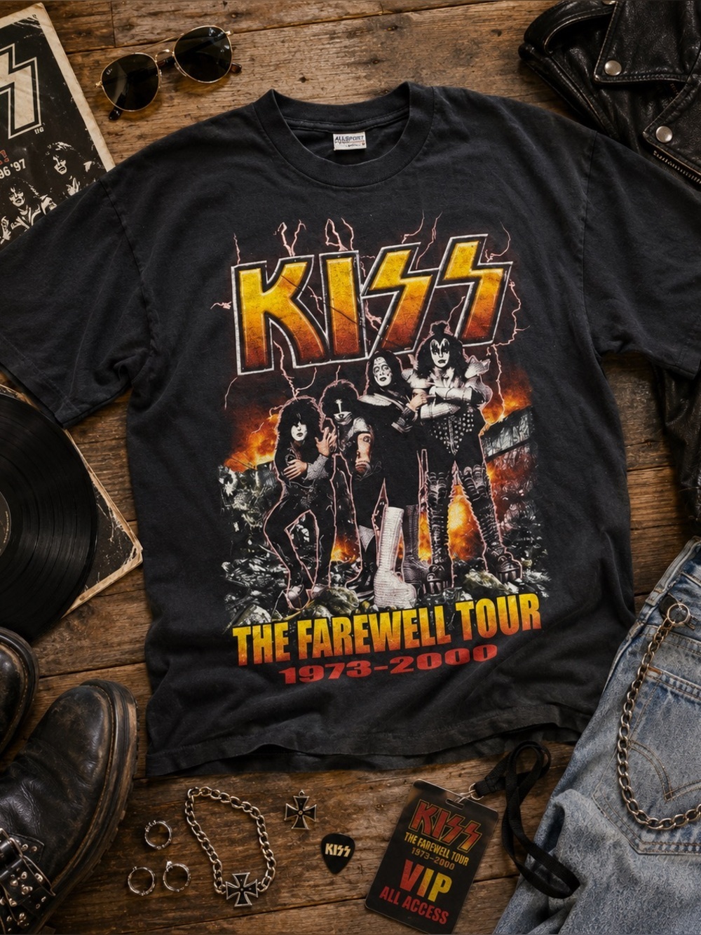 Vintage 2000 KISS Farewell Tour T Shirt XL All Sport Single Stitch Tour Tee Y2K